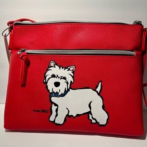 Marc Tetro Westie Terrier Dog Graphic Red Zip Crossbody Bag Purse Handbag NWT